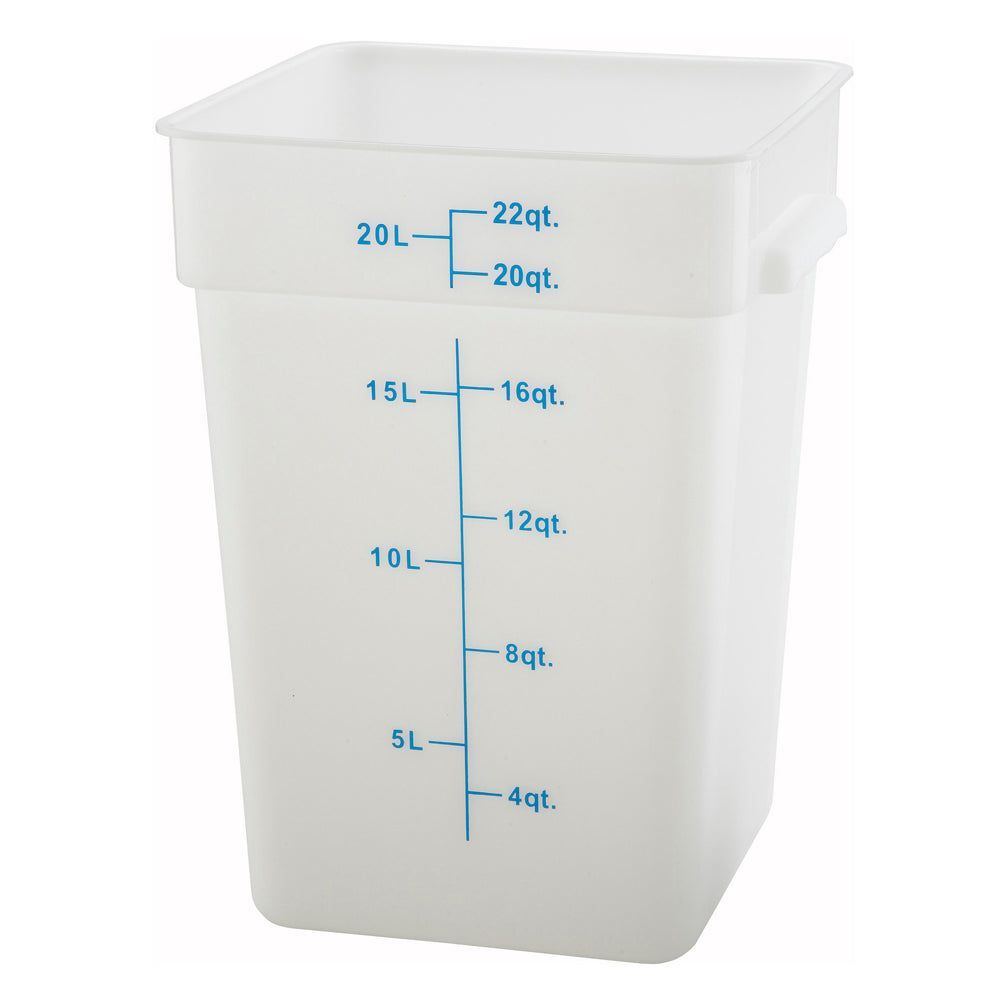 Winco White Polypropylene Square Food Storage Container, 22 Quart Capacity