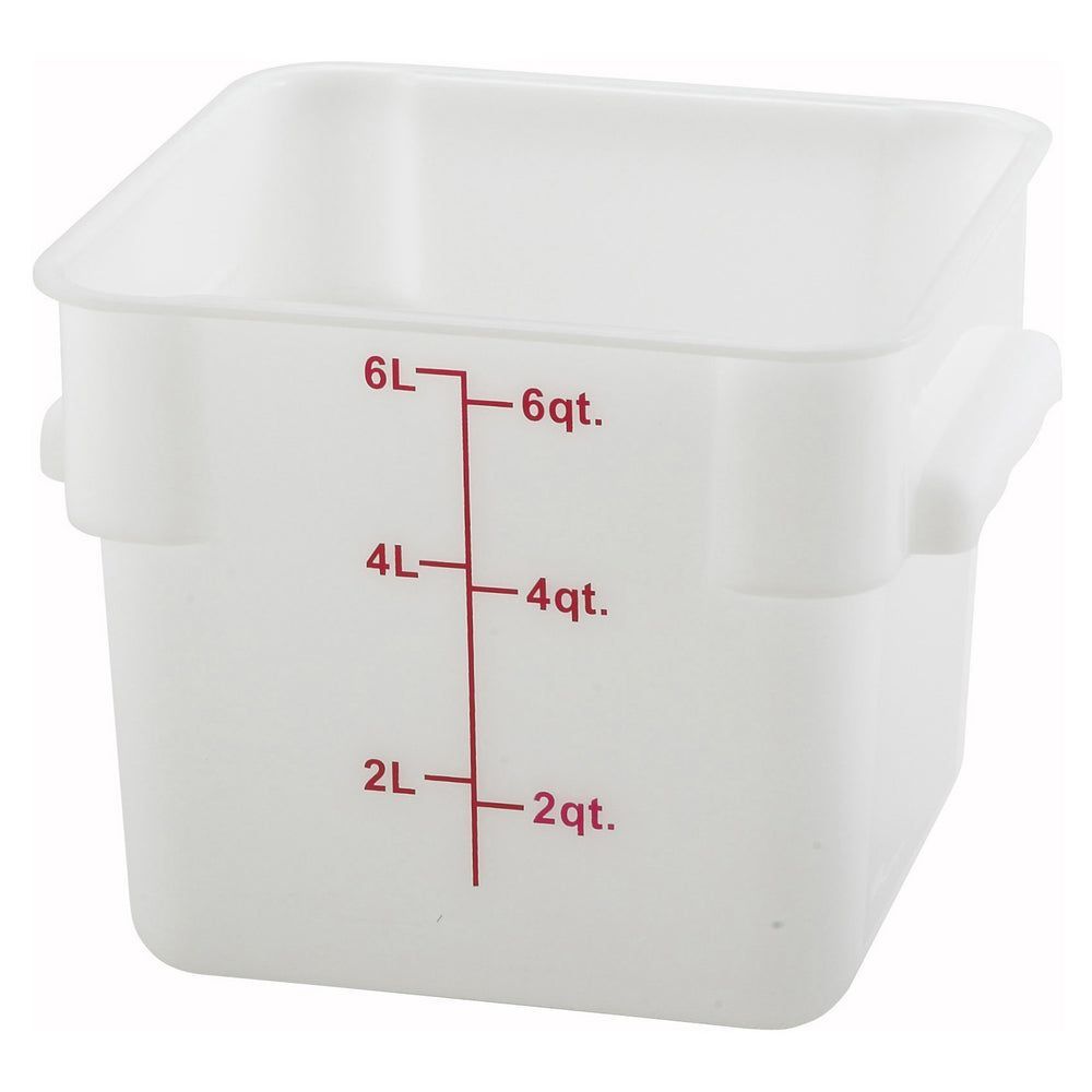 Winco White Polypropylene Square Food Storage Container, 6 Quart Capacity