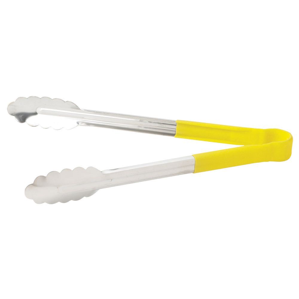 Winco Heavy-duty Stainless Steel Heat Resistant Utility Tong With Yellow Polypropylene Handle, 12 Inch -- 6 Per Case