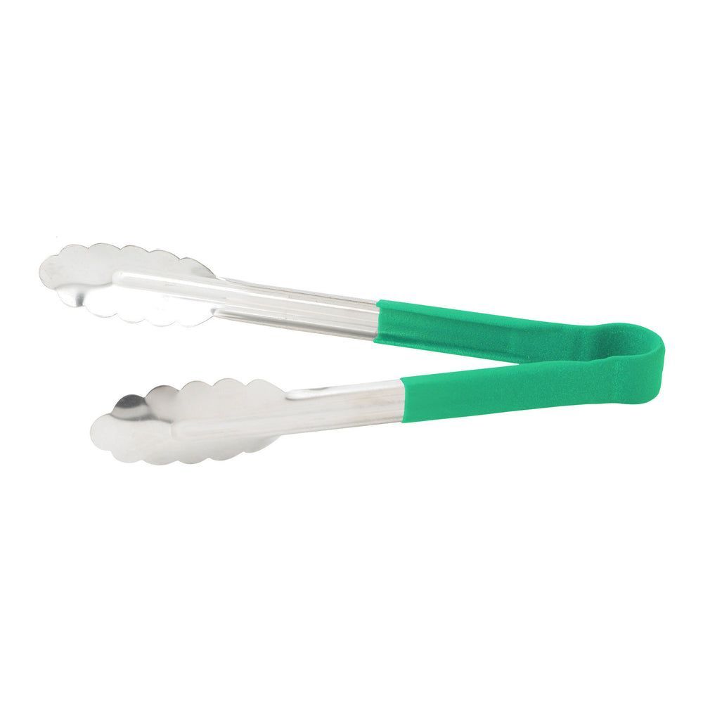 Winco Heavy-duty Stainless Steel Heat Resistant Utility Tong With Green Polypropylene Handle, 9 Inch -- 6 Per Case
