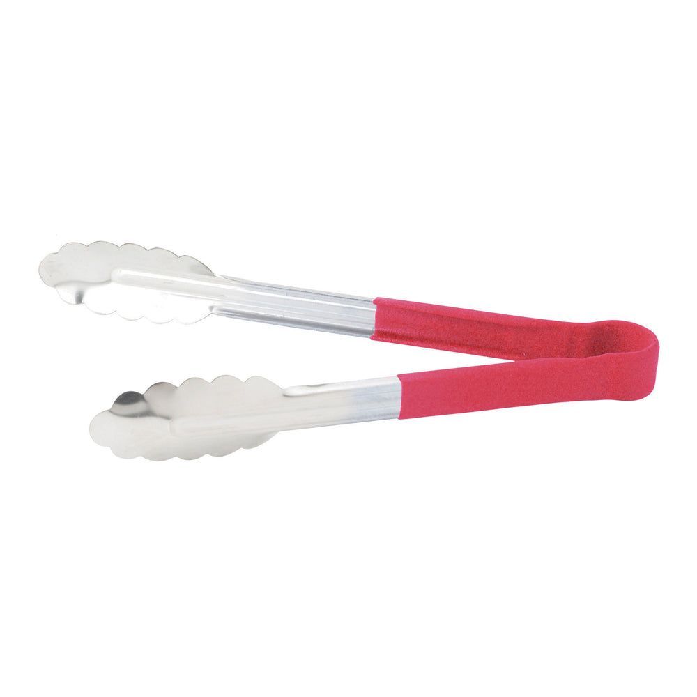 Winco Heavy-duty Stainless Steel Heat Resistant Utility Tong With Red Polypropylene Handle, 9 Inch -- 6 Per Case