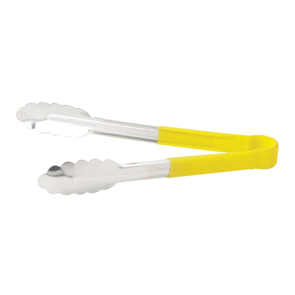 Winco Heavy-duty Stainless Steel Heat Resistant Utility Tong With Yellow Polypropylene Handle, 9 Inch -- 6 Per Case