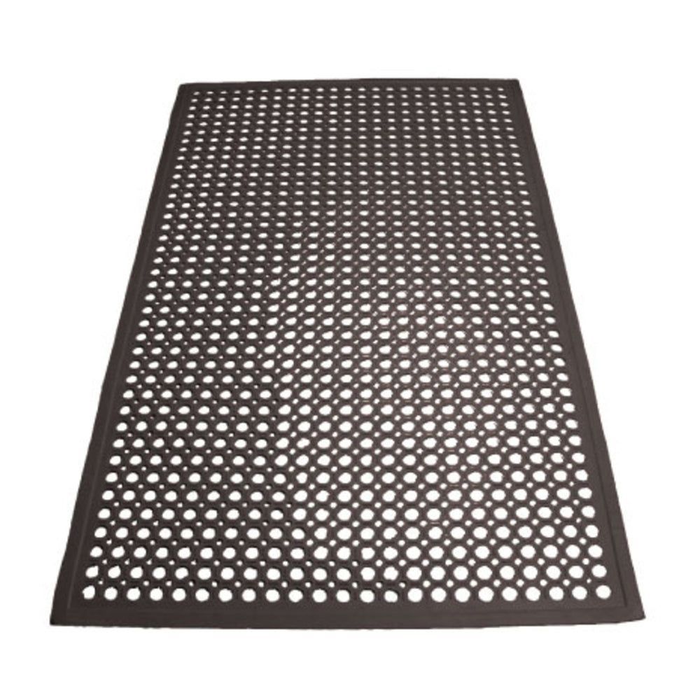 Winco Black Rubber Beveled Edge 1/2 Inch Thick Rolled Floor Mat, 3 X 5 Feet