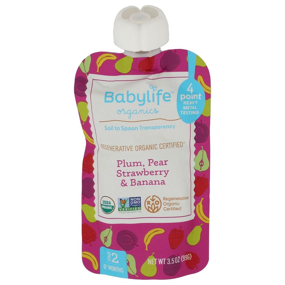Babylife Organics Plum Pear Strawberry And Banana For Stage 2 Babies, 3.5 Ounce -- 6 Per Case