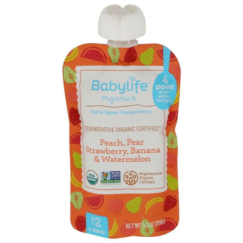 Babylife Organics Peach Pear Strawberry Banana And Watermelon For Stage 2 Babies, 3.5 Ounce -- 6 Per Case