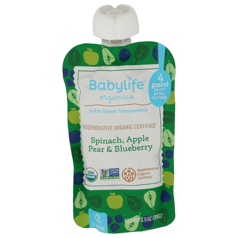Babylife Organics Spinach Apple Pear And Blueberry For Stage 2 Babies, 3.5 Ounce -- 6 Per Case