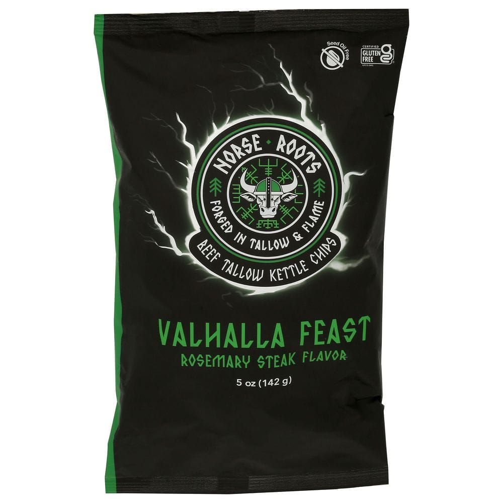 Norse Roots Valhalla Feast Rosemary Steak Flavor Beef Tallow Kettle Chips, 5 Ounce -- 12 Per Case