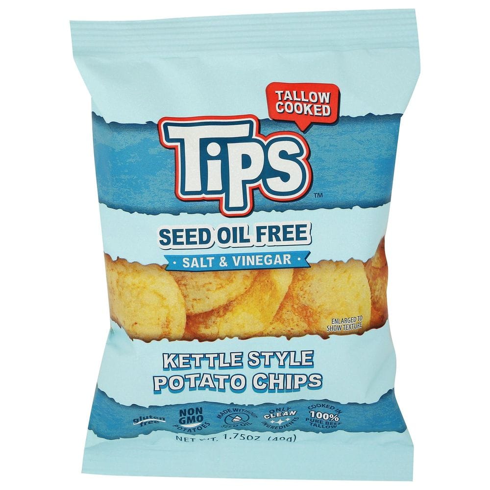 Tips Seed Oil Free Salt And Vinegar Kettle Style Tallow Potato Chips, 1.75 Ounce -- 24 Per Case