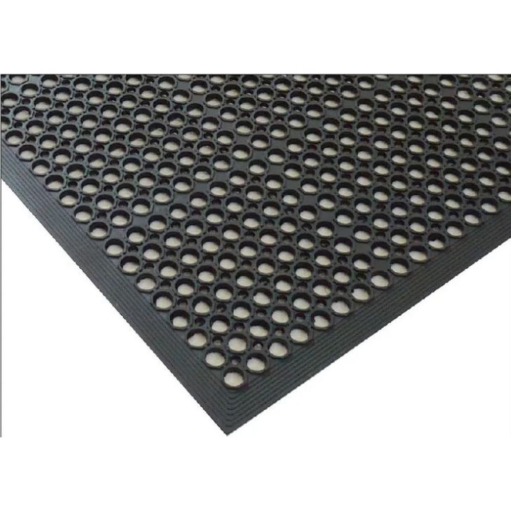 Happy Mat Economy Black Rubber General Purpose Beveled Edge Anti Fatigue Mat, 3 X 5 Feet X 3/8 Inch