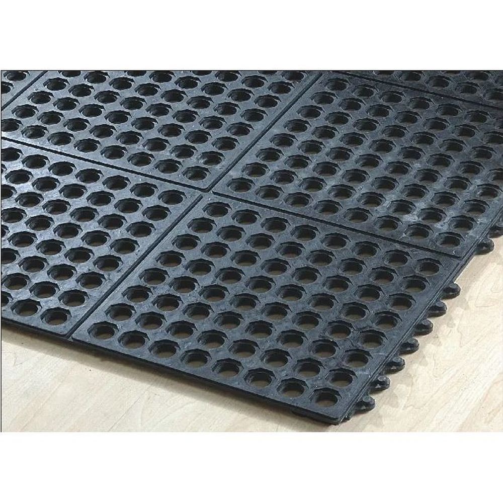Happy Mat Black Rubber Interlocking Grease Resistant Anti Fatigue Mat, 3 X 3 Feet