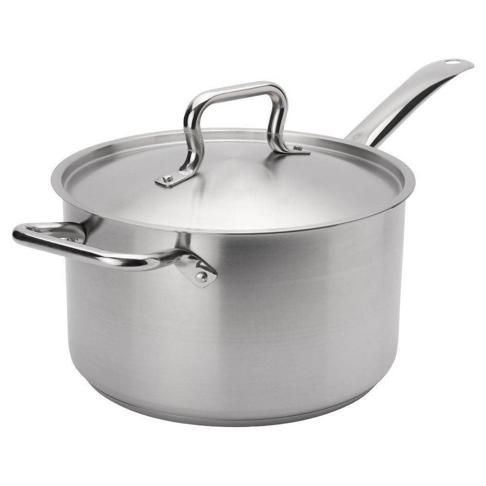 Browne Elements Stainless Steel Sauce Pan With Cover, 5.3 Quart Capacity