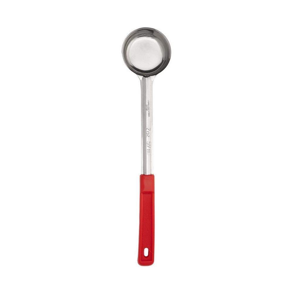 Browne Stainless Steel One Piece Solid Portioner With Red Handle, 2 Ounce Capacity