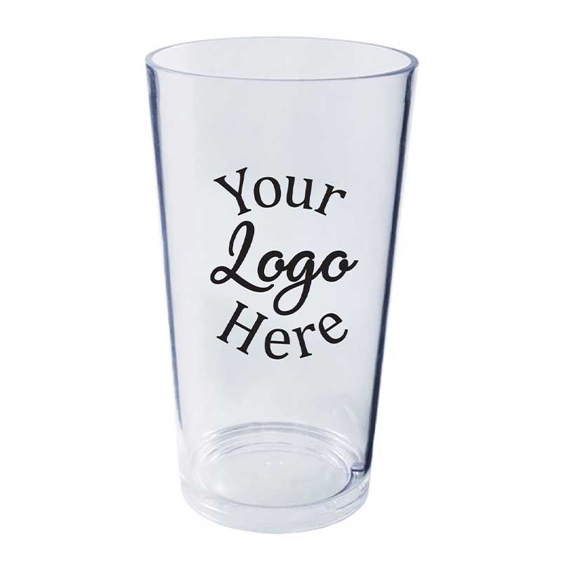 Lesko Clear Crystal Styrene Plastic Pint With 2 Color Custom Logo, 20 Ounce -- 100 Per Case