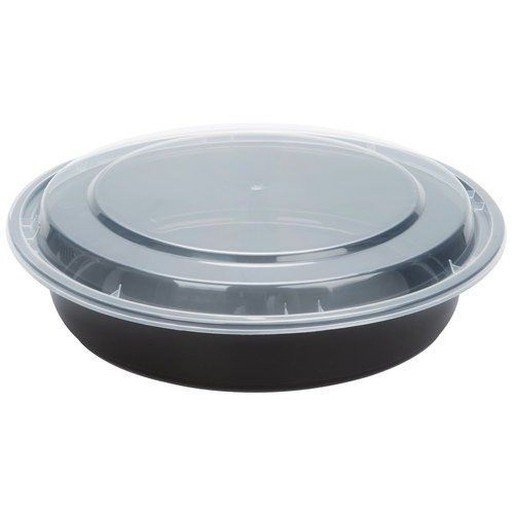 Kari-out Black Base 9 Inch Deep Round Microwaveable Container With Clear Lid - Combo Pack, 48 Ounce Capacity -- 150 Per Case