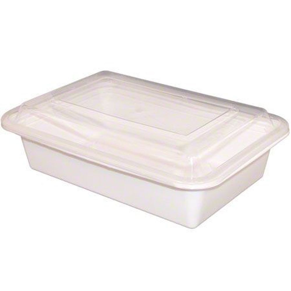 Kari-out White Base 8 X 6 Inch Deep Rectangular Microwaveable Container With Clear Lid - Combo Pack, 38 Ounce Capacity -- 150 Per Case