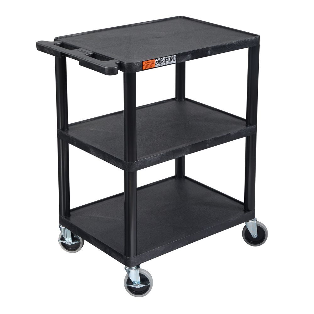 Luxor Endura Black Three Flat Shelf Utility Cart, 24 X 18 X 34 Inch