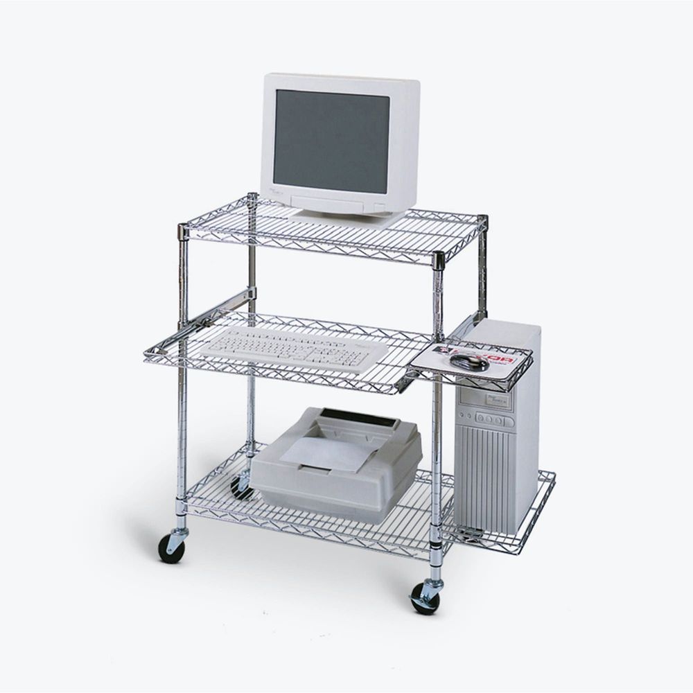 Luxor Chrome Adjustable Wire Mobile Workstation With Pullout Tray, 29.5 X 18 X 42 Inch