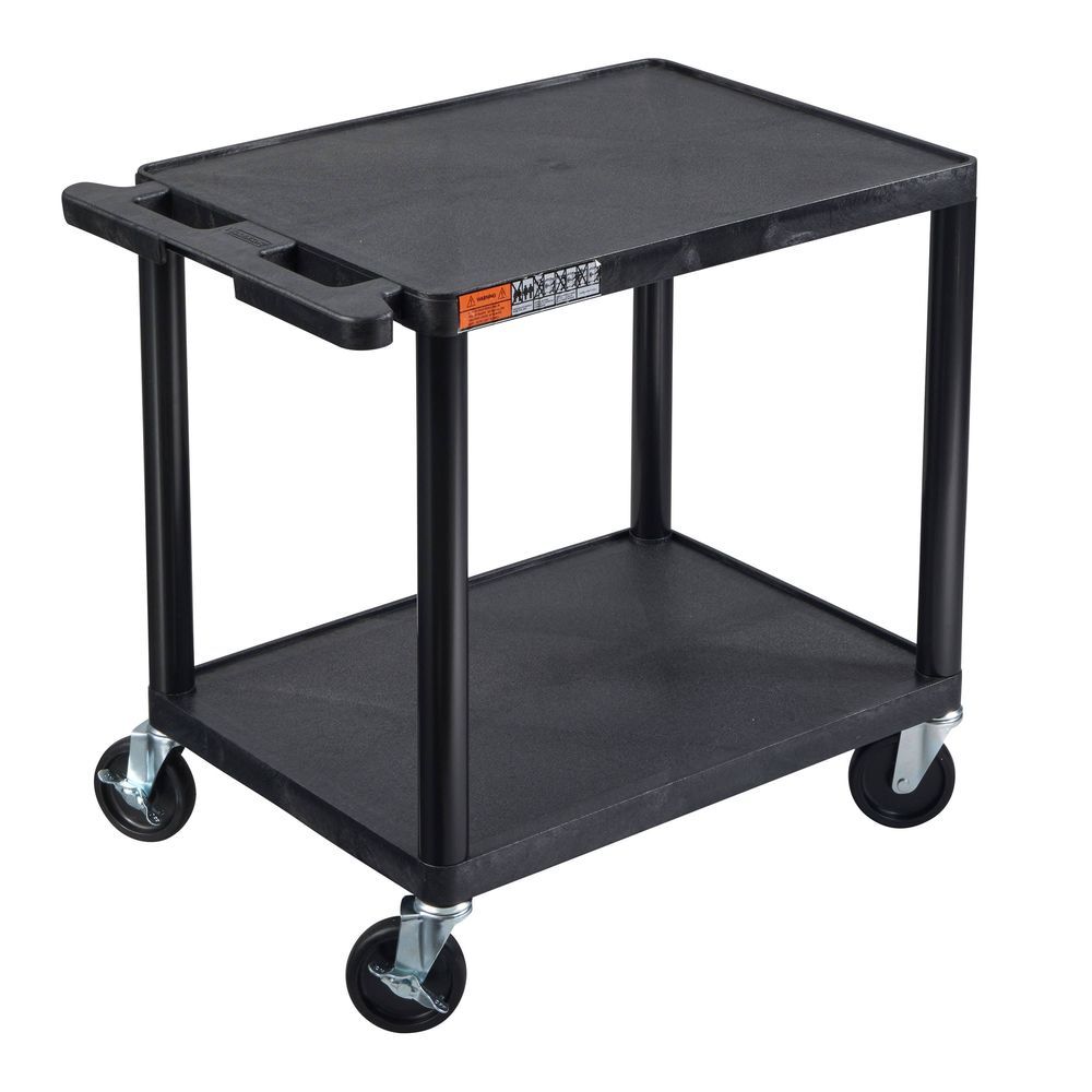 Luxor Endura Black Two-shelf Media Utility Av Cart With Electric Assembly, 24 X 18 X 26 Inch