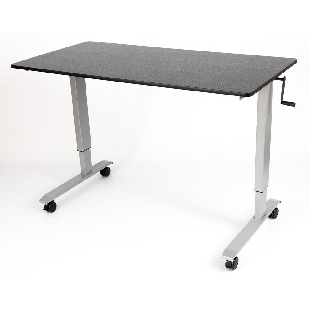 Luxor High Speed Crank Adjustable Stand Up Desk With Black Oak Desktop And Black Powder Coated Steel Frame, 59 X 29.5 X 32.6 To 48.5 Inch Height