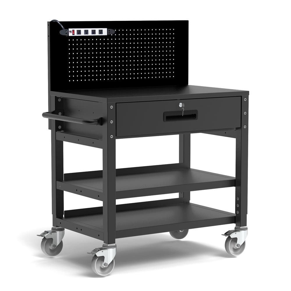 Luxor Black Heavy-duty Mobile Workstation, 40 X 25 X 51.25 To 64.75 Inch Height