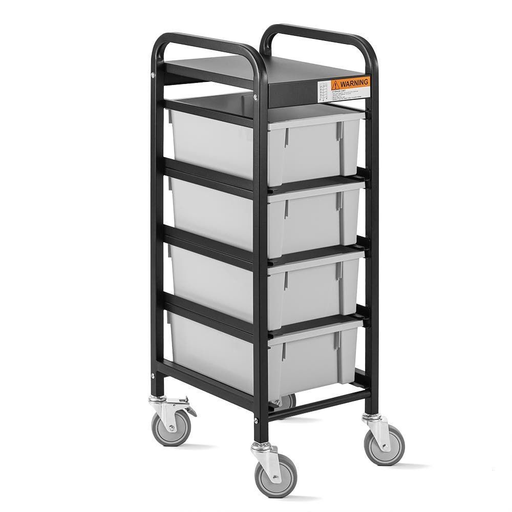 Luxor Black 4-bin Industrial Lug Cart, 14.75 X 17.5 X 41.5 Inch