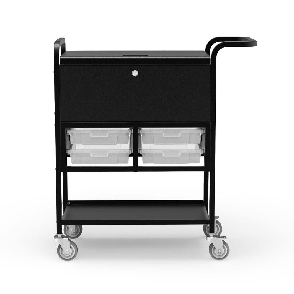 Luxor Black File Cart With Locking Cabinet And Storage Bins, 38.25 X 17.25 X 41.75 Inch