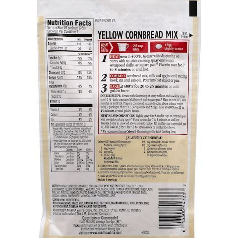 Martha White Gladiola Yellow Cornbread Mix, 6 Ounce -- 12 Per Case