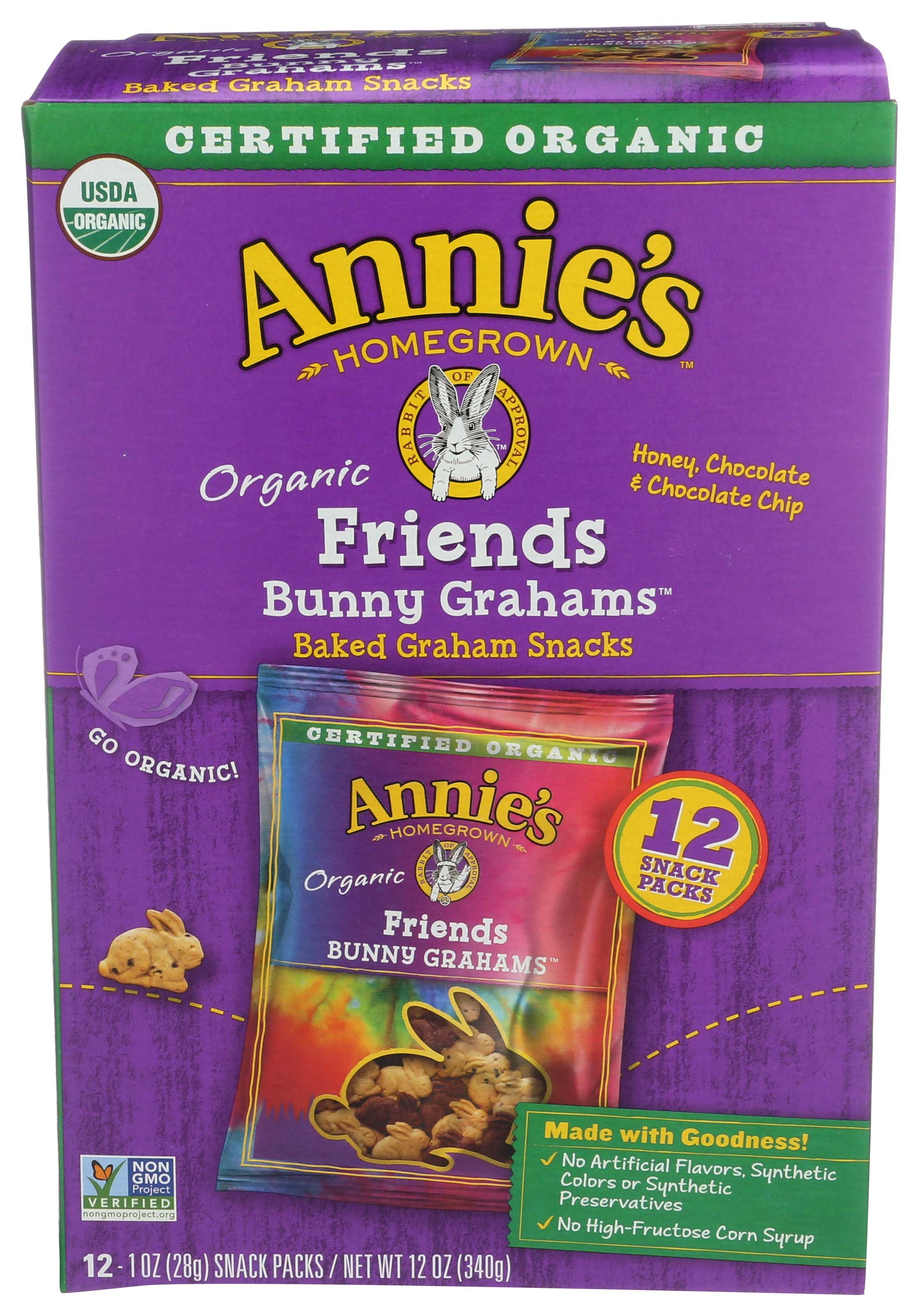 Annie's Homegrown Organic Friends Bunny Grahams Snack, 1 Ounce, 12 Count -- 4 Per Case