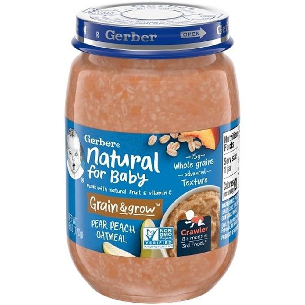Gerber 3rd Foods Natural Pear Peach Oatmeal Puree Baby Food, 6 Ounce Jar -- 12 per case