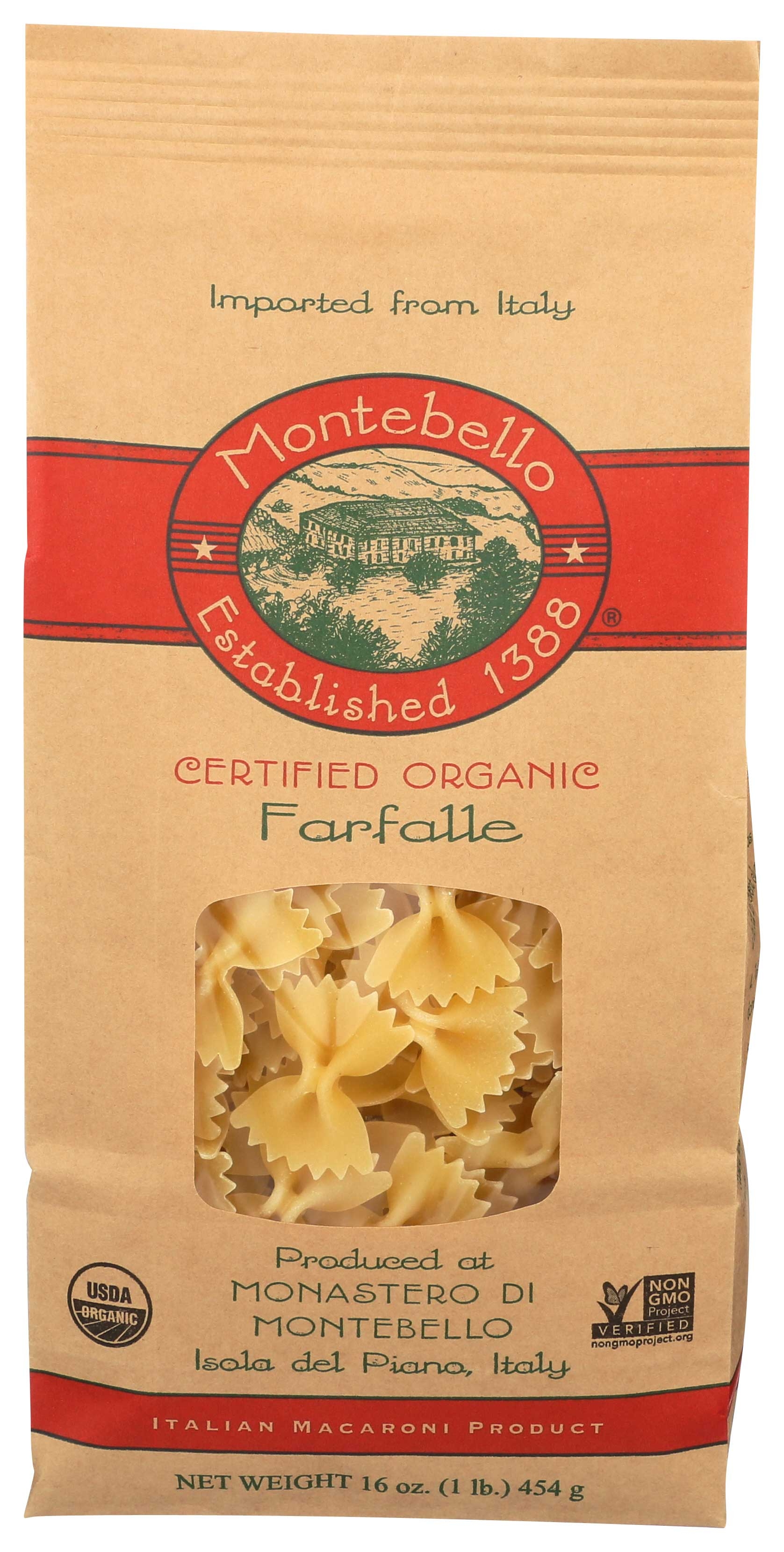 Montebello Organic Farfalle Pasta, 1 Pound -- 12 per case