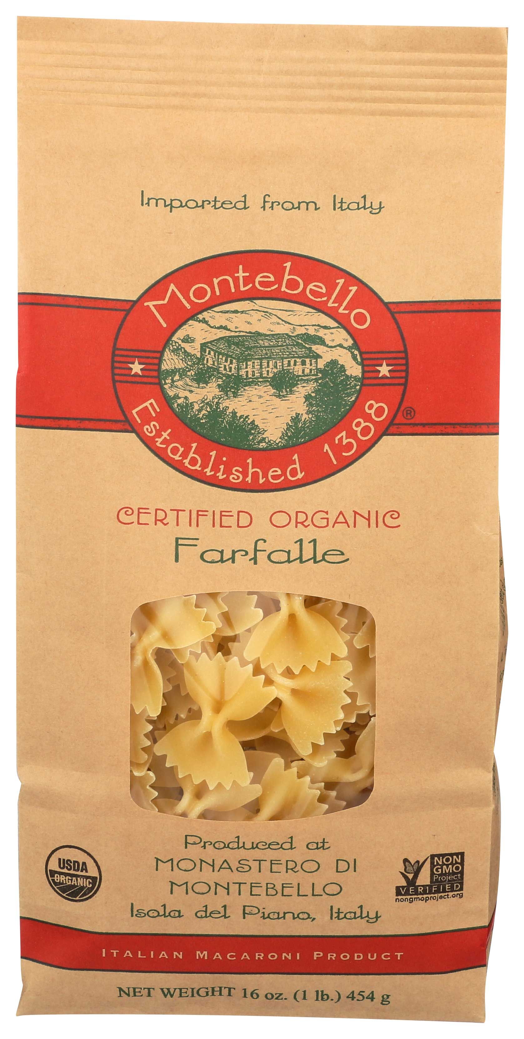 Montebello Organic Farfalle Pasta, 1 Pound -- 12 Per Case