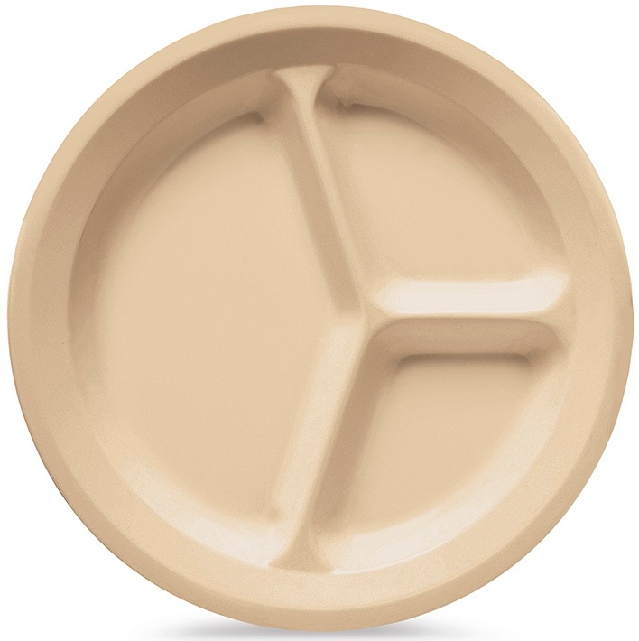 GET Enterprises SuperMel Melamine Tan 3 Compartment Plate, 11 inch -- 12 per case