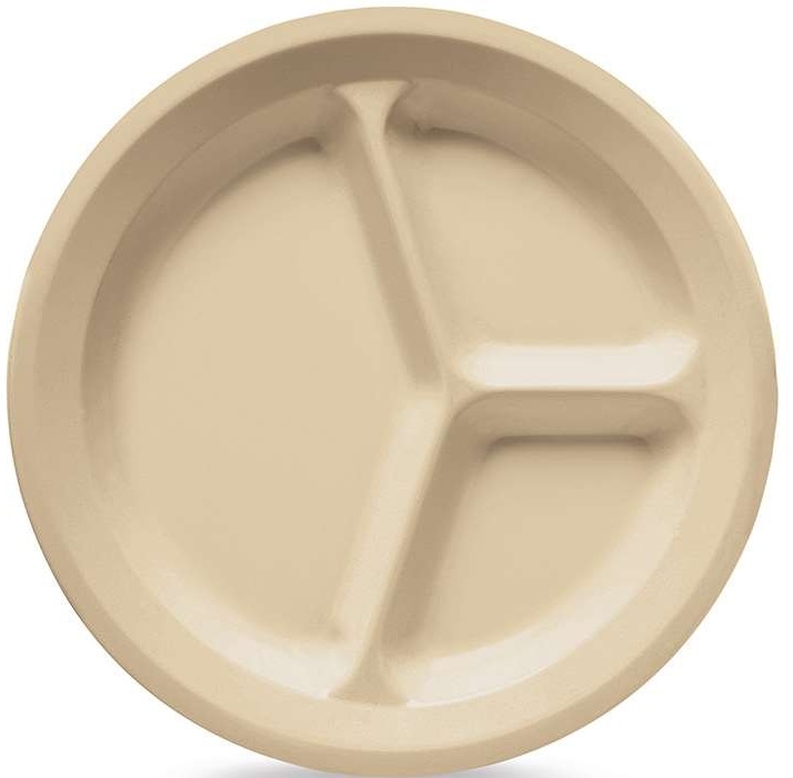 GET Enterprises SuperMel Melamine Tan Three Compartment Plate, 10 inch -- 12 per case