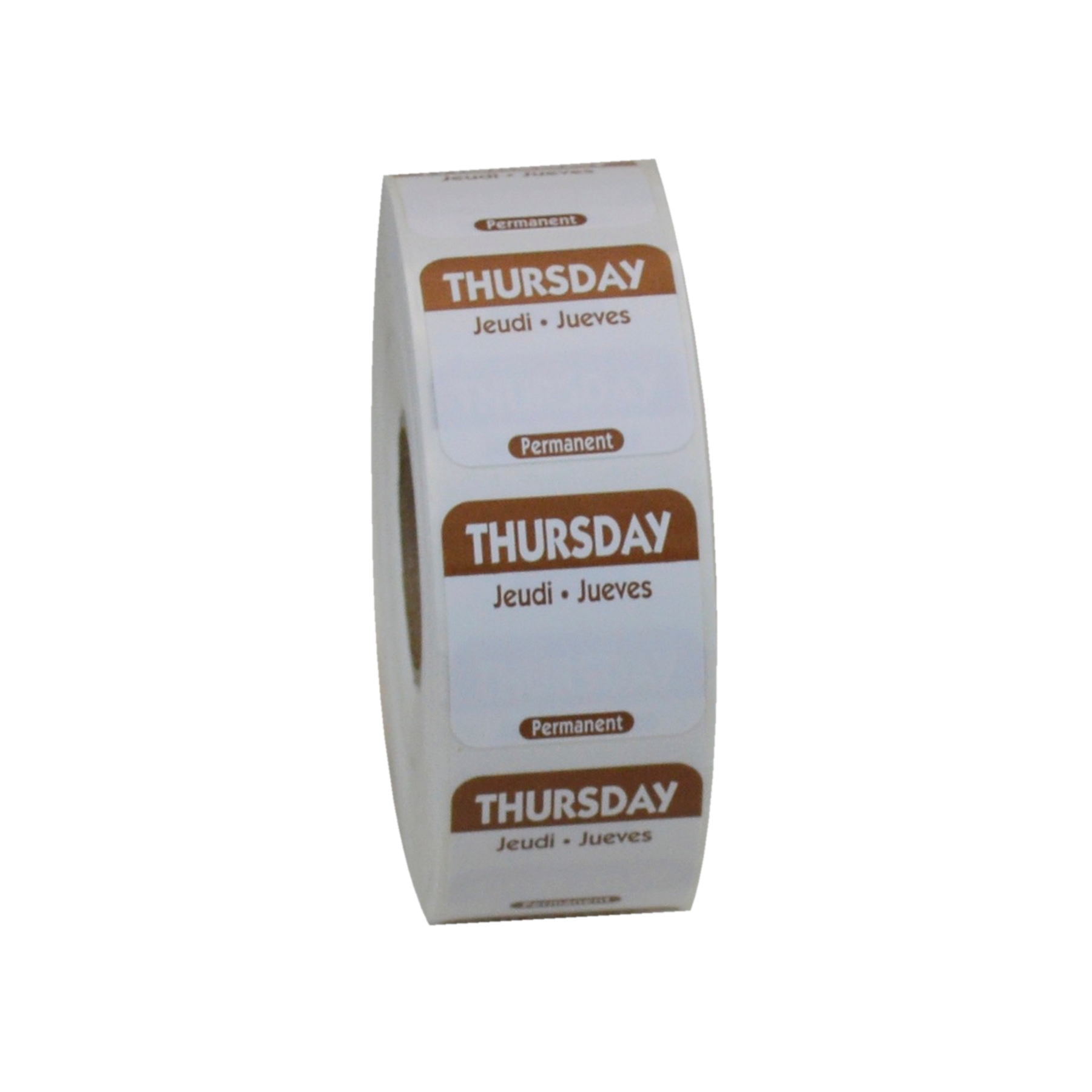 National Checking Company Dateit Brown Trilingual Permanent Label - Thursday, 1 x 1 inch -- 1000 per case.