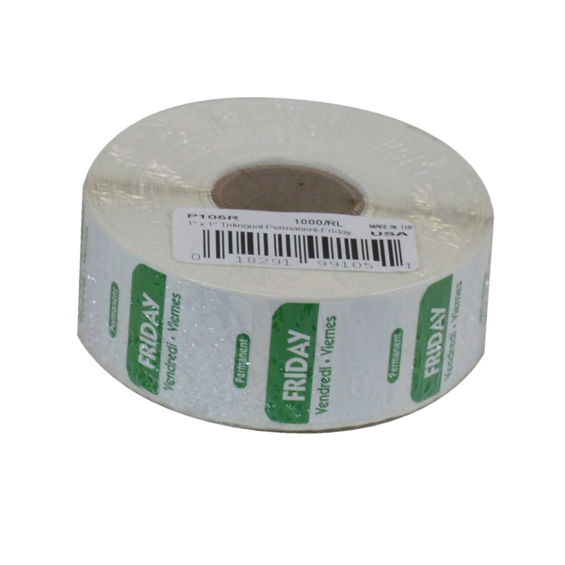 National Checking Company Dateit Green Trilingual Permanent Label - Friday, 1 x 1 inch -- 1000 per case.