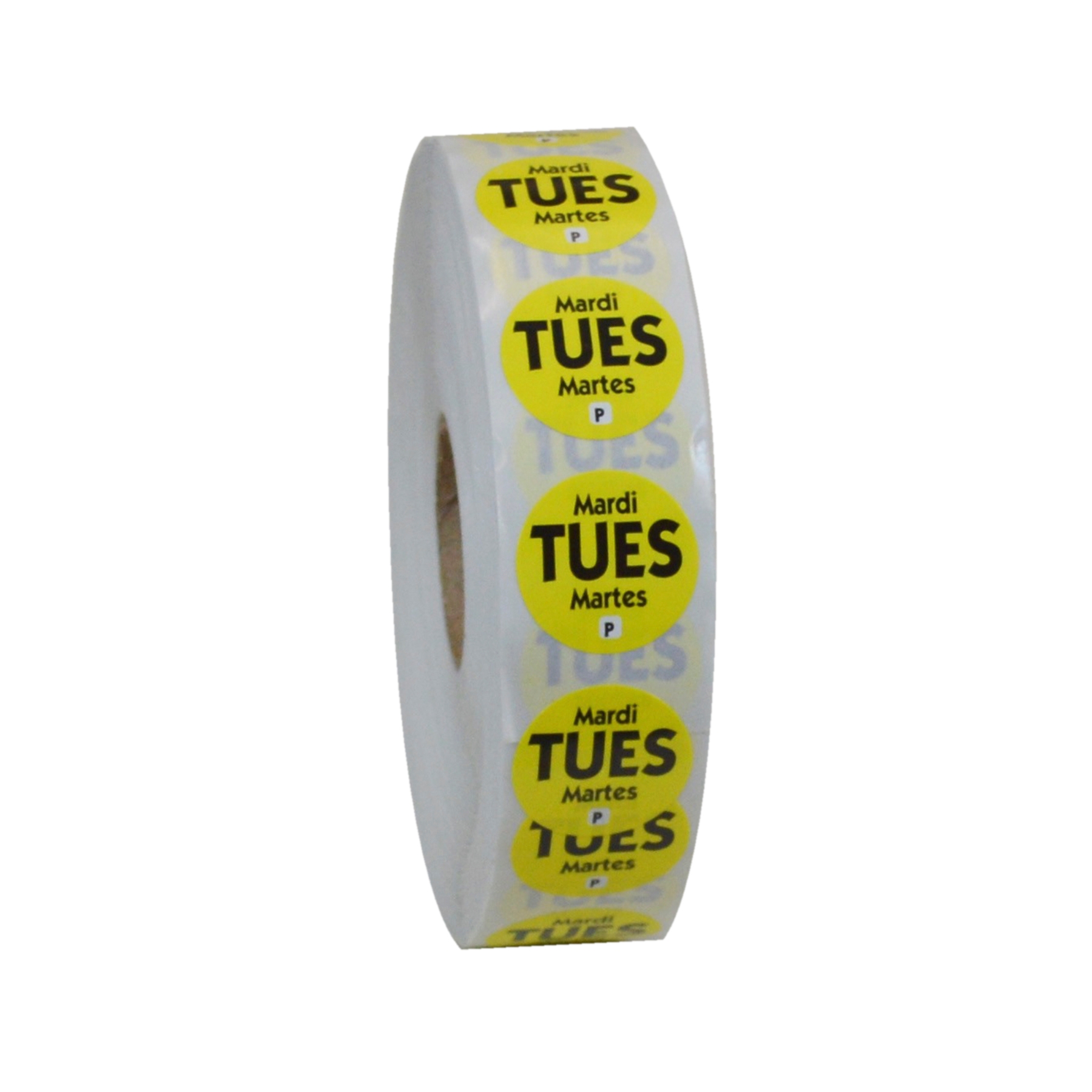 National Checking Company Dateit Yellow Trilingual Permanent Label - Tuesday, 0.75 inch Circle -- 2000 per case.