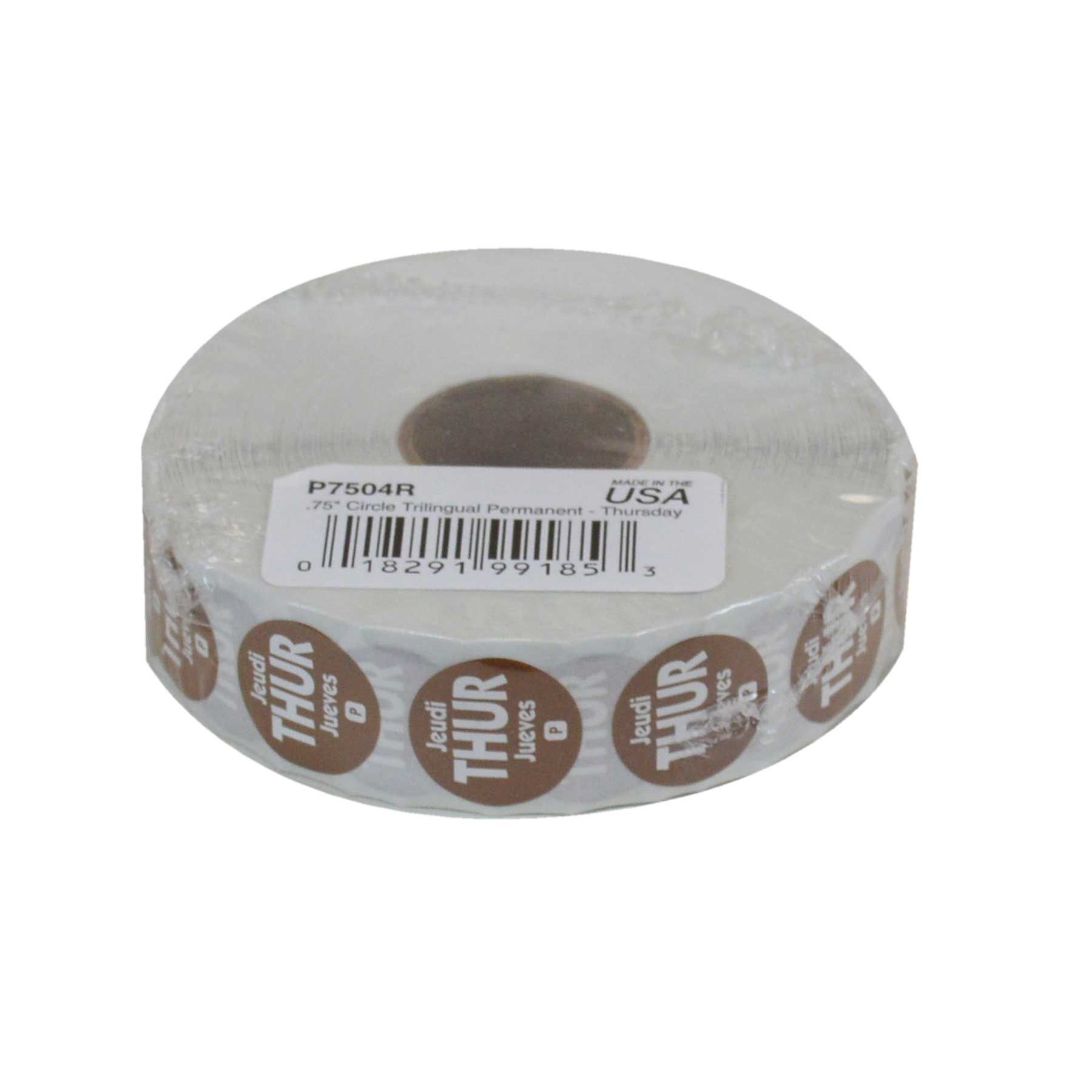 Ncco Dateit Brown Trilingual Permanent Label, Thursday, 0.75 Inch Circle -- 2000 Per Case