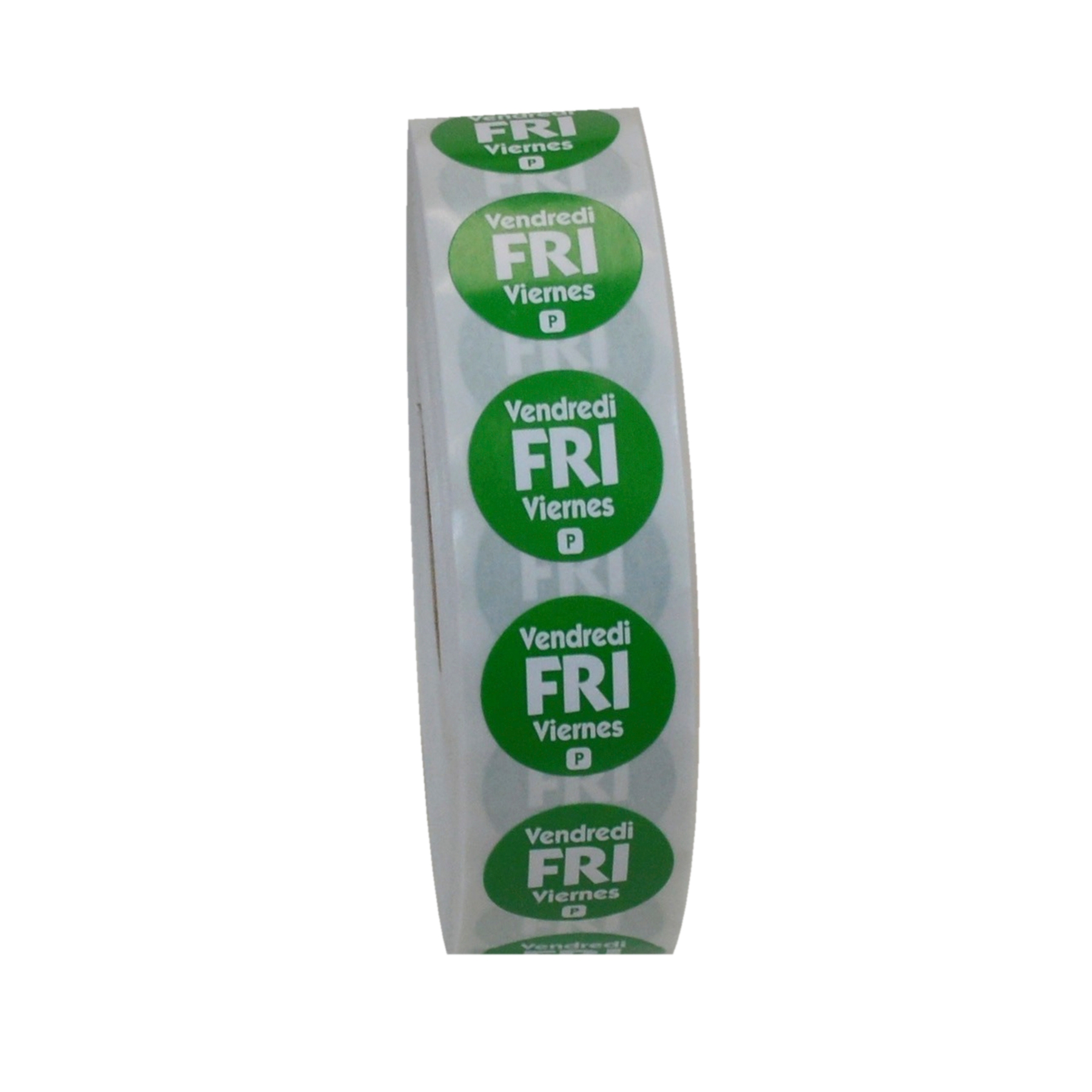 National Checking Company Dateit Green Trilingual Permanent Label - Friday, 0.75 inch Circle -- 2000 per case.