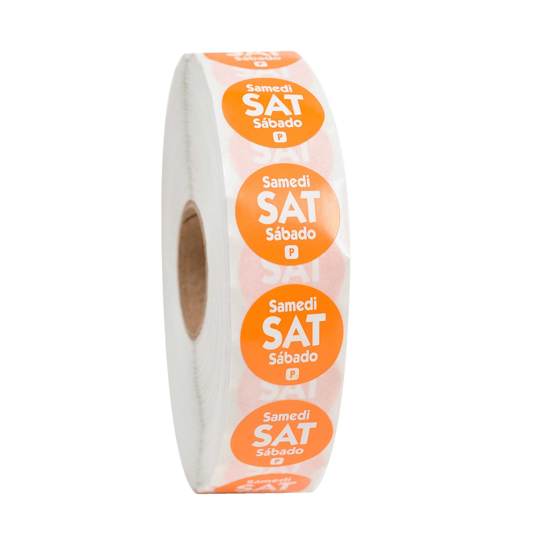National Checking Company Dateit Orange Trilingual Permanent Label - Saturday, 0.75 inch Circle -- 2000 per case.