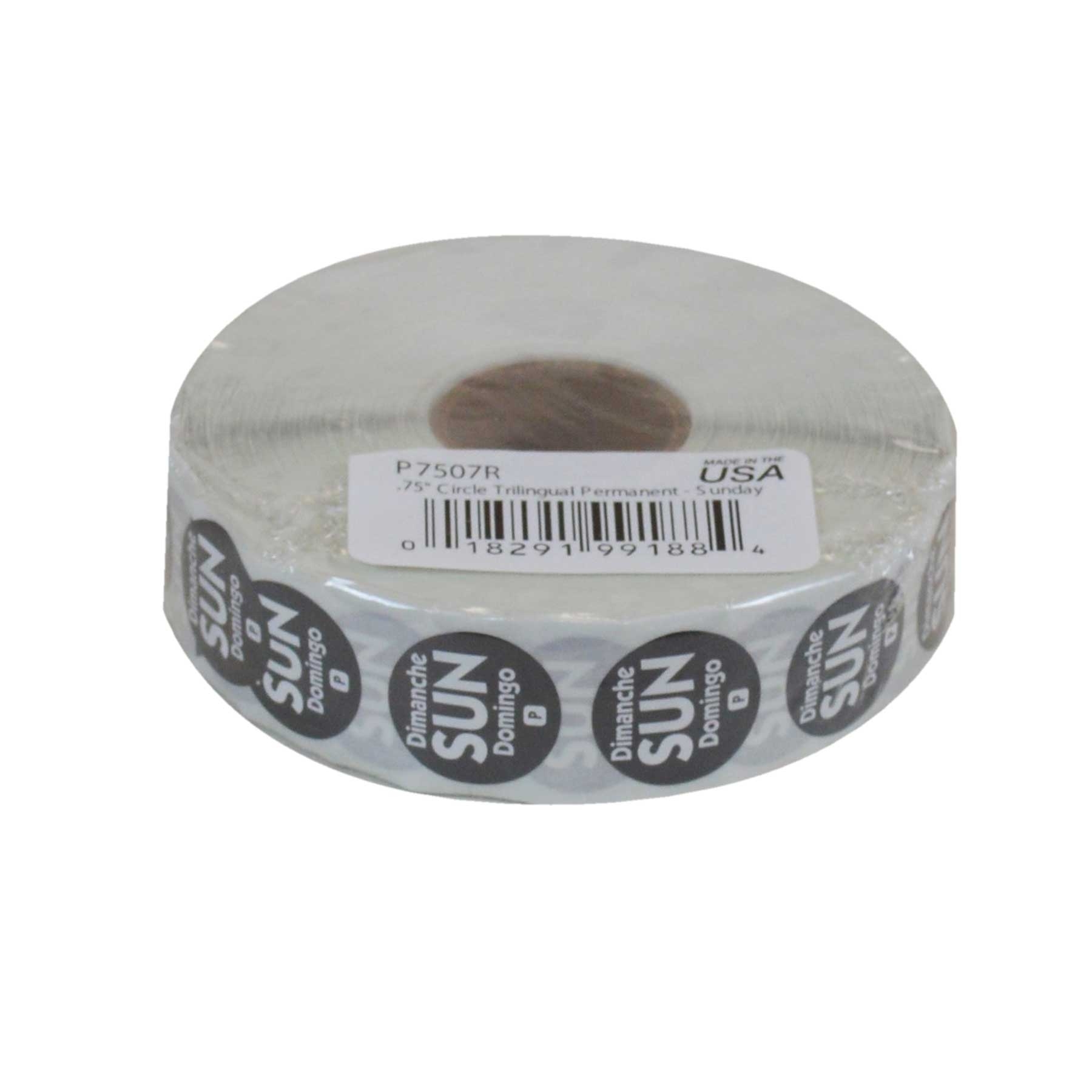 National Checking Company Dateit Black Trilingual Permanent Label - Sunday, 0.75 inch Circle -- 2000 per case.