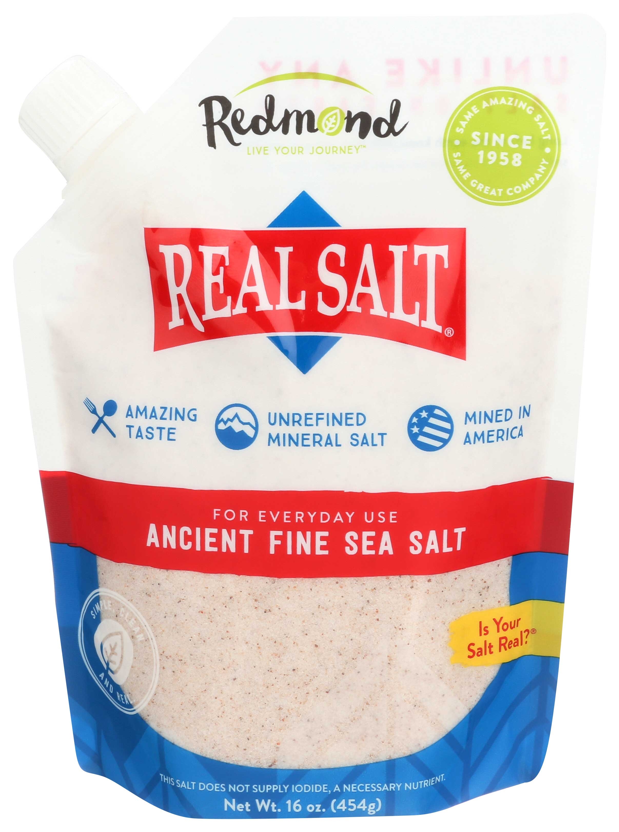 Redmond Real Salt Ancient Fine Sea Salt, 16 Ounce Pouch -- 6 per case