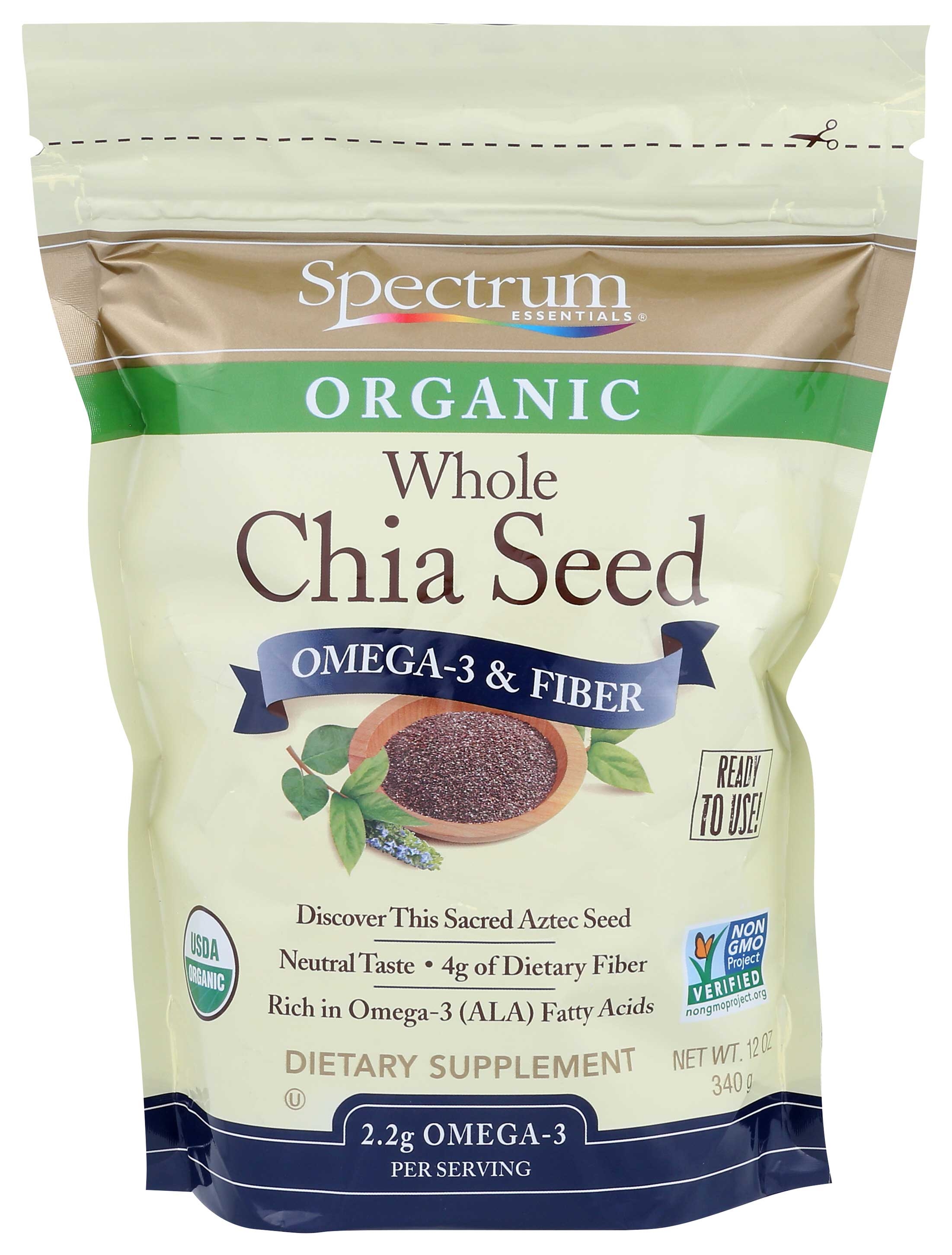 Spectrum Essentials Organic Omega-3 and Fiber Chia Seed, 12 Ounce