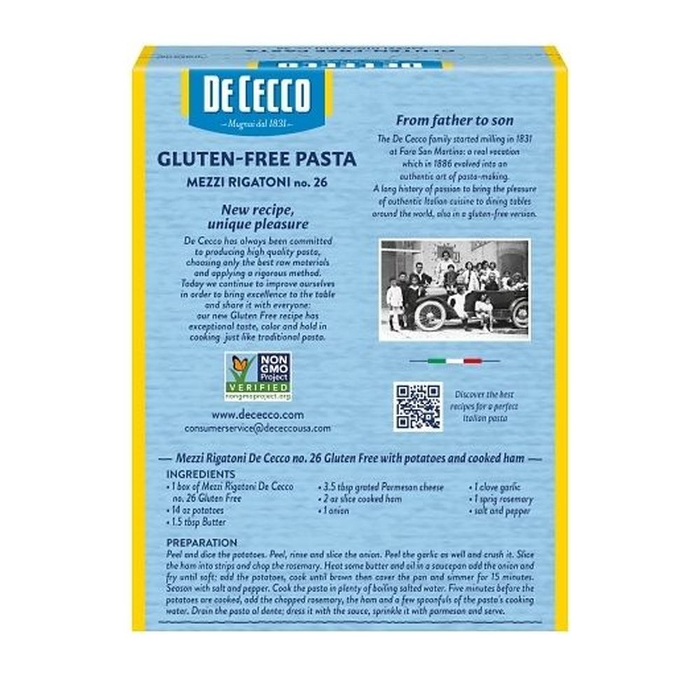 De Cecco Gluten Free Rigatoni Pasta, 12 Ounce -- 6 per case