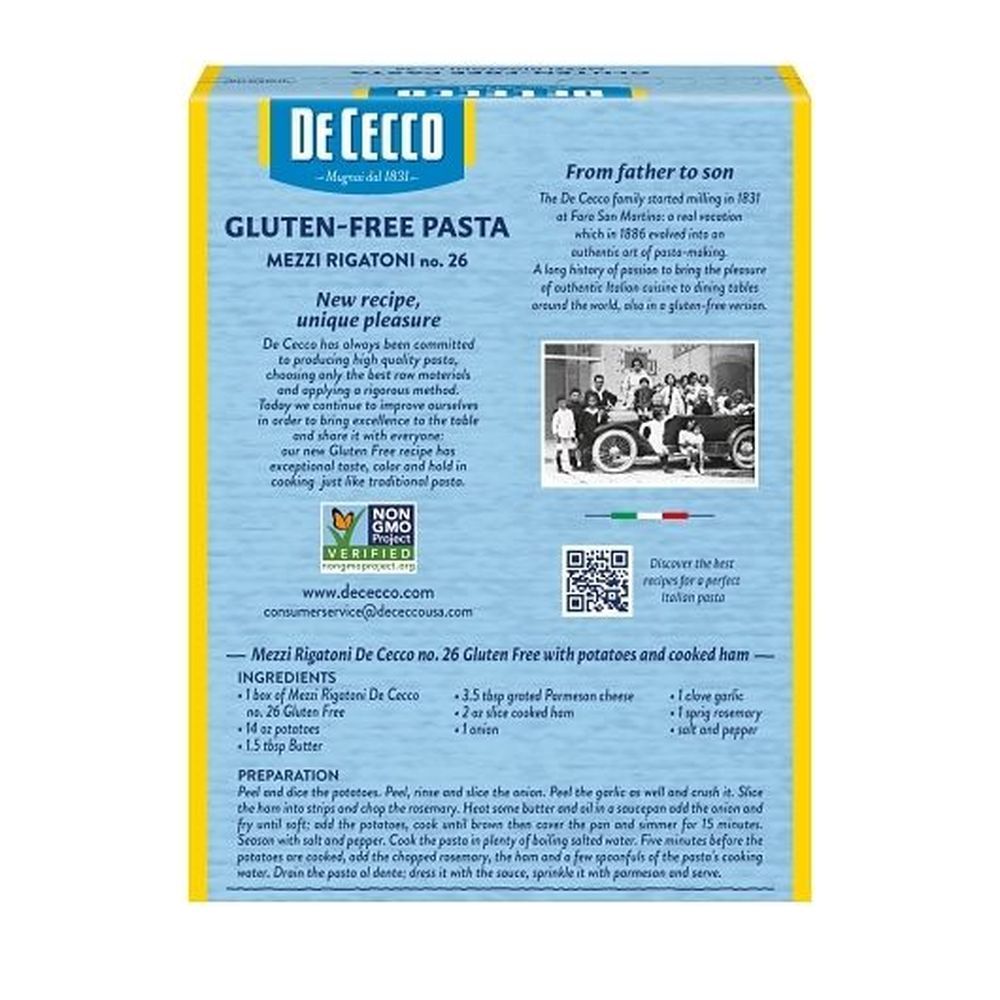 De Cecco Gluten Free Rigatoni Pasta, 12 Ounce -- 6 Per Case