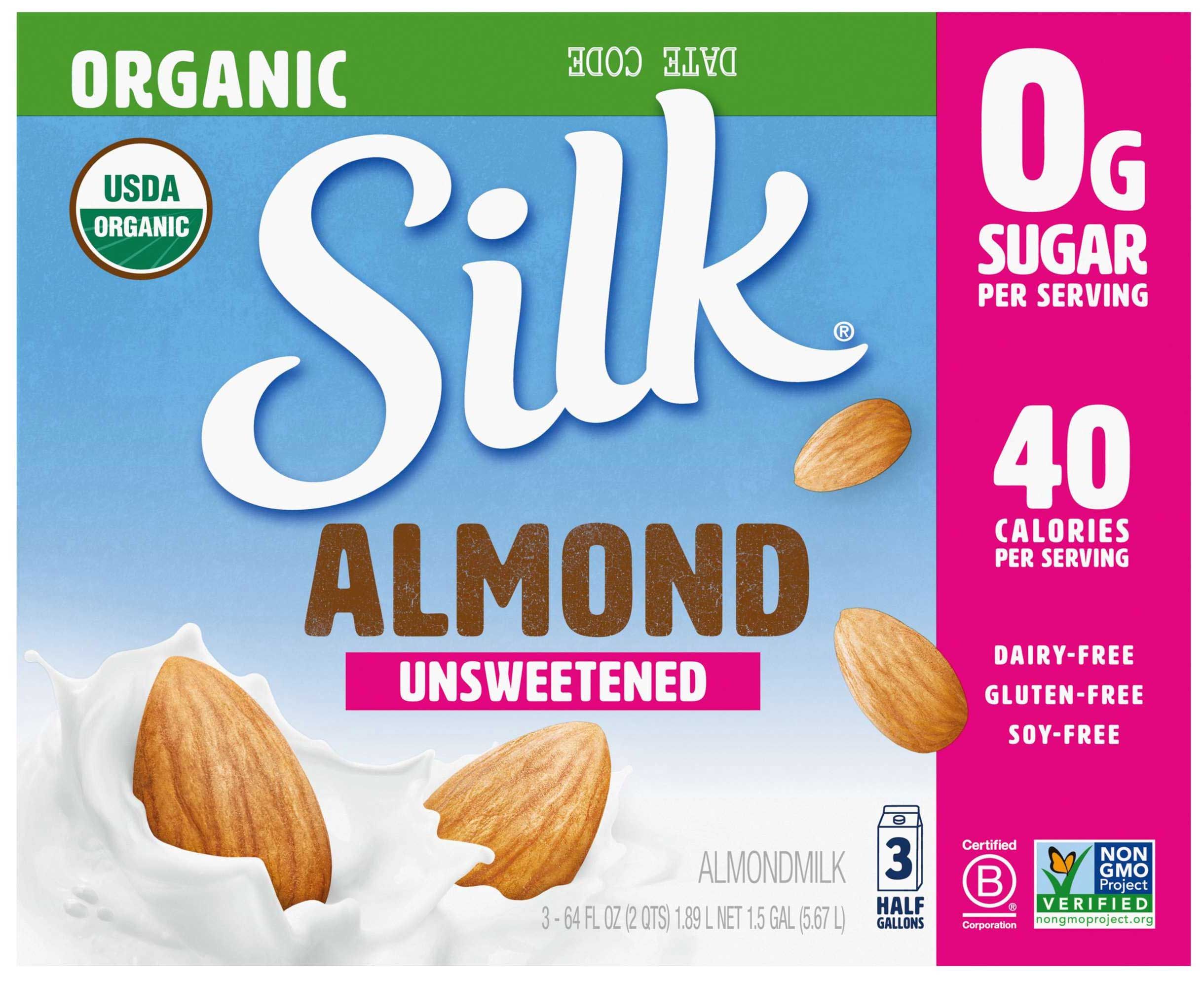 Silk Organic Unsweetened Almond Milk, Club Pack, 64 Ounce -- 3 Per Case