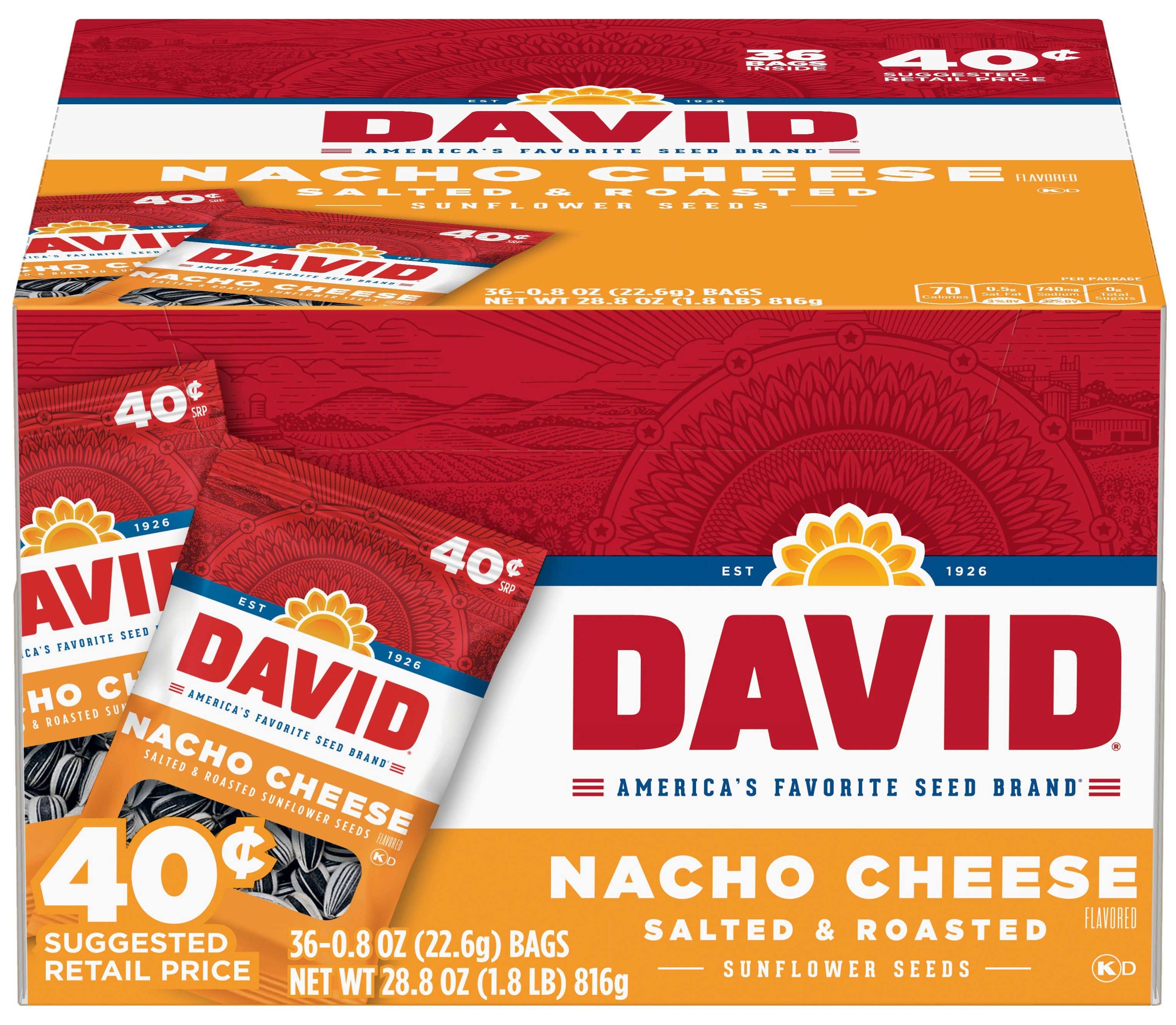 David Nacho Cheese Sunburst Sunflower Seed, 0.8 Ounce -- 324 Per Case