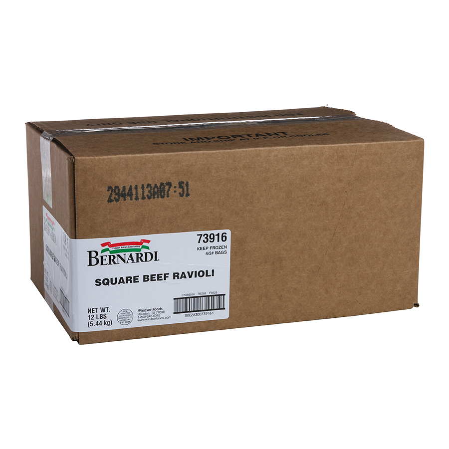 Windsor Bernardi Square Beef Ravioli, 3 Pound -- 4 per case.
