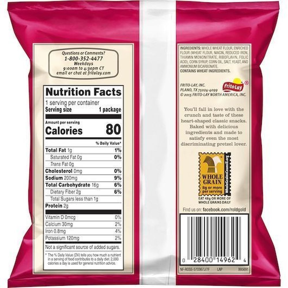 Rold Gold Heartzel Whole Grain Pretzel, 0.7 Ounce Bags -- 104 Per Case
