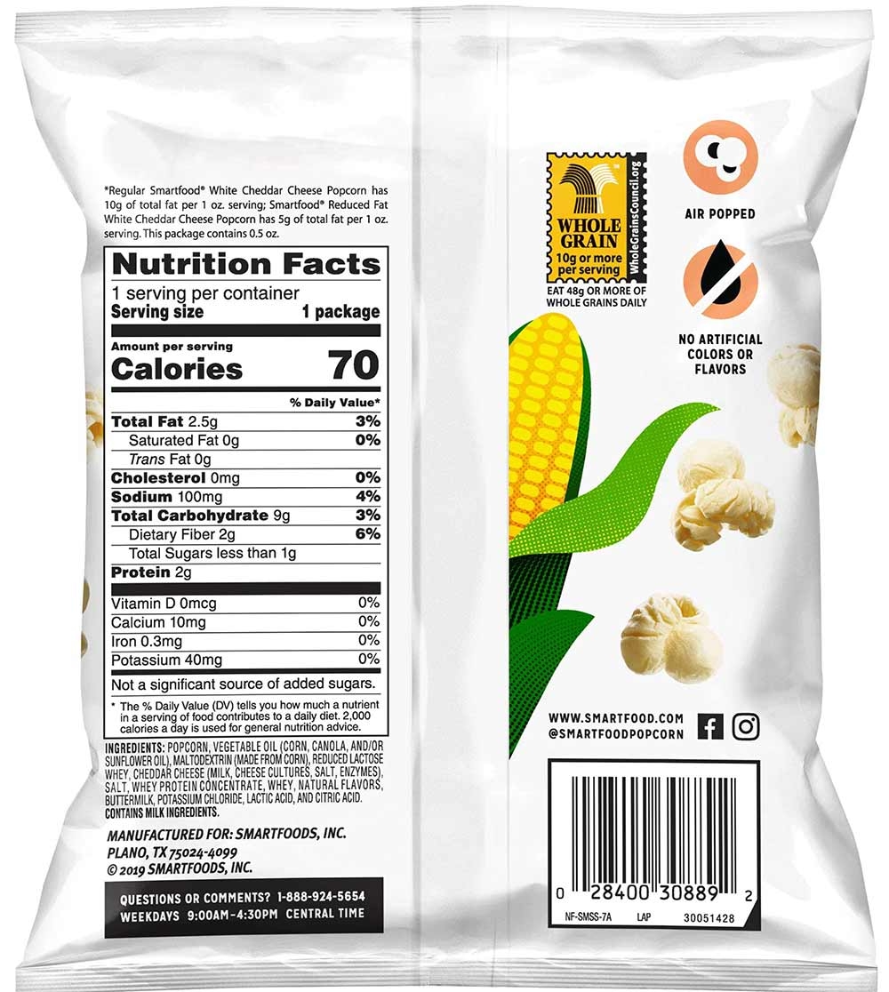 Smartfood Reduced Fat White Cheddar Popcorn, 0.5 Ounce -- 72 per case