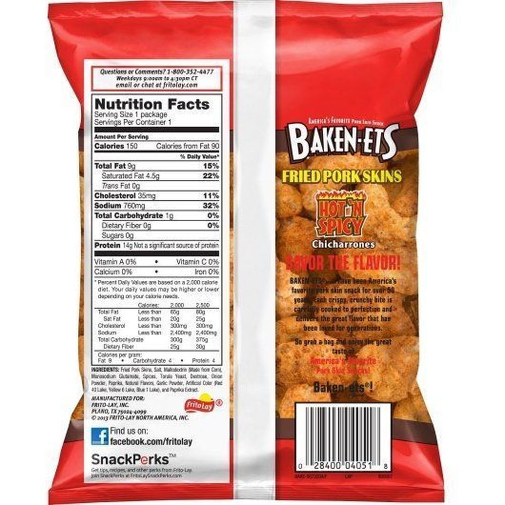 Baken-ets Hot And Spicy Pork Rind, 1 Ounce -- 64 Per Case